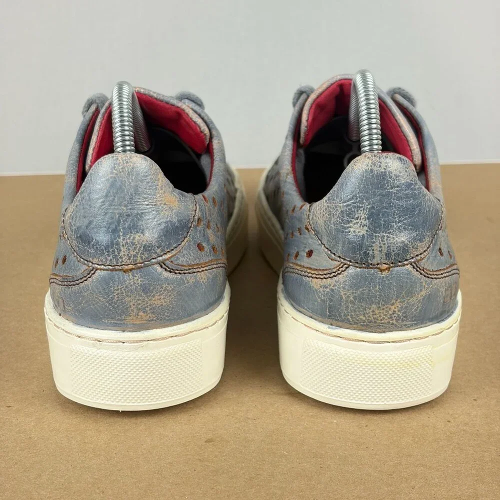 Bed Stu Lyne Perforated Leather Sneakers Womens 7 Blue Red Low Top Lace Up - Picture 4 of 10